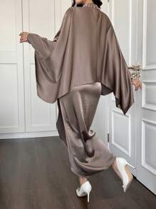 Women's Elegant Satin Bat Shaped Evening Dress, Spring Outfit,Modest