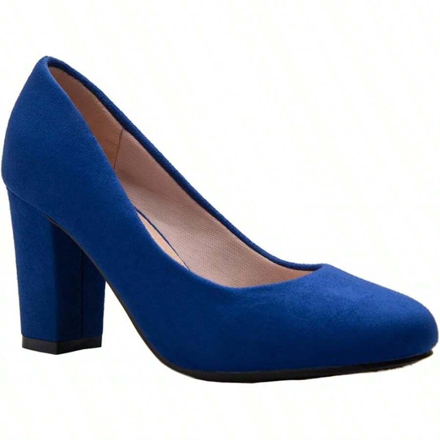 Tacones de plataforma de punta redonda clásicos para mujer con tacón alto en bloque - Adorable,-2025 - Ante azul real - Ver 1