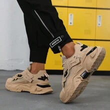 Multi Functional Thick Soled Women's Casual Sports Shoes, Breathable Mesh Upper And Durable PU/Rubber Sole, Lace Up Casual Sports Shoes With Blue Decoration, Very Suitable For Casual Wear, Versatile Shoe Accessories - Màu Khaki - Xem 4