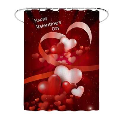 Valentines Day Shower Curtain, Heart Print Thickened Mildewproof Waterproof Bath Curtain Bathroom Decor