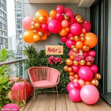 Guirnalda de globos rosa y naranja, kit de arco de globos rellenos doble de color rosa fucsia, naranja, dorado metalizado, rosa pastel, globos de látex de color rosa oscuro magenta para decoración de fiestas de cumpleaños, bodas y otoño - Naranja Quemada - Ver 10