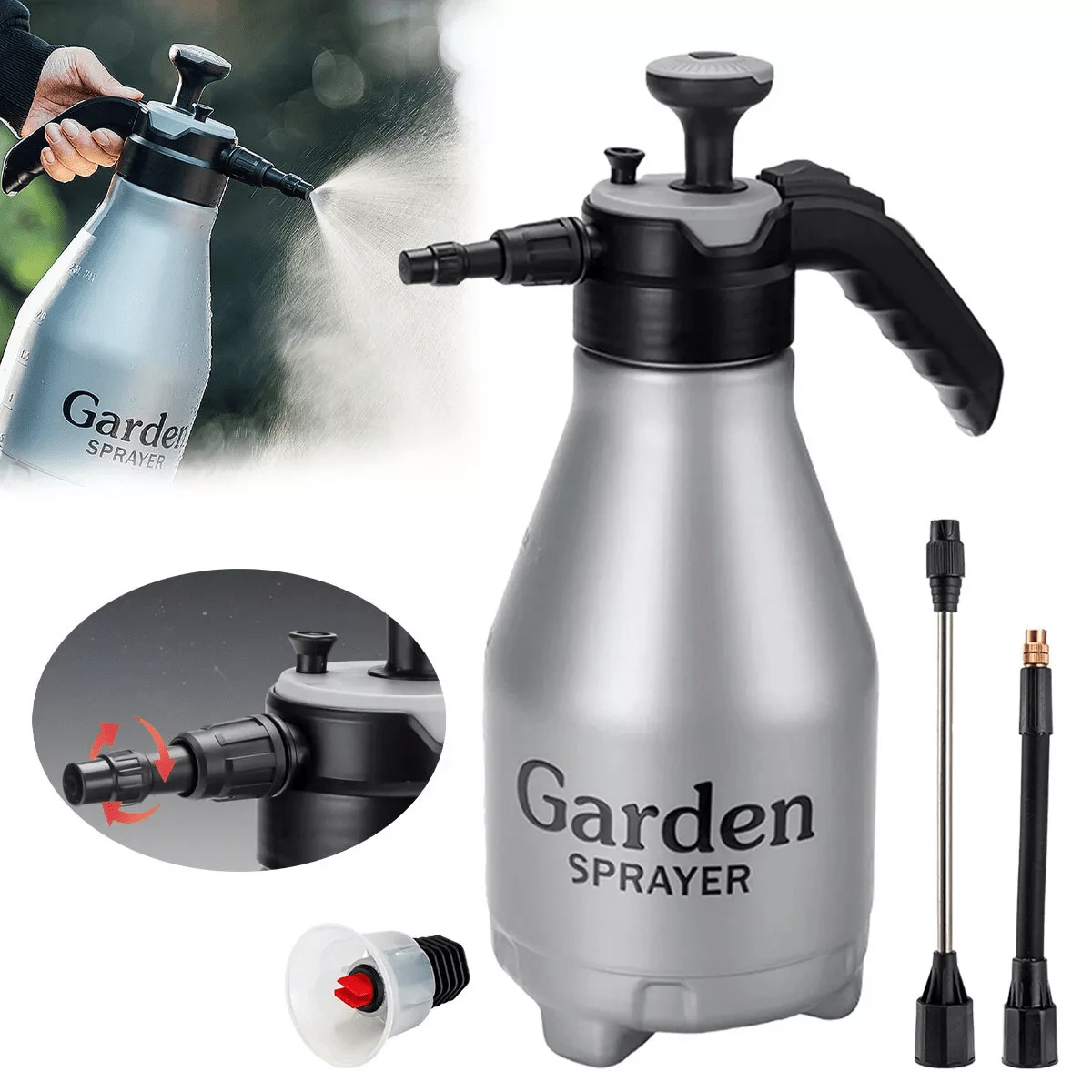 Handheld Pump Garden And Lawn Sprayer 2.5L Pressure Sprayer Adjustable Nozzle - Silver - View 1