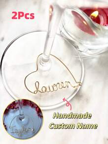 2 piezas de charms personalizados con nombre hechos a mano para copas de vino, diseño único tarjetas de lugar personalizadas para boda, charms con nombre personalizados para cata de champán, etiquetas para bebidas con letra artesanal para bodas, despedidas de soltera, regalos ideales para bodas, despedidas de soltera, cumpleaños, aniversarios - multicolor - Ver 2