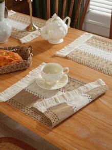 1/4/6 Pcs Bohemian Knitted Beige Patchwork Placemats, Rustic Farmhouse Home Tabletop Decor, Suitable For Home Kitchen Dining Room Table, Dining, Gathering, Party, Buffet, Holiday Celebration, Wedding Decoration - Numbness On Both Sides - View 1