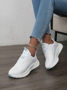 Women's Athletic Sneakers, Fashionable Platform Chunky Sneakers 2025 New Model, Lightweight Casual Breathable Mesh Lace Up Walking Running Fitness Jumping Rope Shoes For Ladies - Blue - View 9