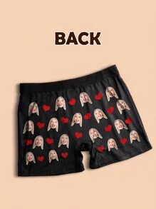 1pc Customized Valentine's Day Men's Underwear, Personalized Men's Underwear, Customized Boxer Briefs, Personalized Boxer Briefs, Customized Funny Face Boxer Briefs - Multicolor - View 3