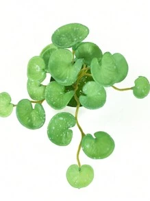 16cm Small Artificial Copper Coin Grass Fake Succulent Landscape Tropical Hydroponics Plants Plastic Begonia Leaves Green Centerpieces For Home Office Balcony Desktop Decoration Without Pot 1pc - Green - View 8