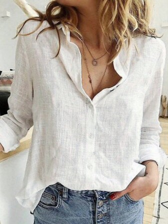Solid Button-Up Shirt, Elegant Long Sleeve Collared Shirt
