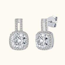 XUJIA 1 Pair 925 Sterling Silver Cushion Cut 7x7mm(2.0ct*2pcs) Moissanite Halo Earrings For Women,Elegant And Beautiful Women's Earrings With Beautiful Evening Dress Jewelry Christmas Decorations For Girlfriends Birthday Gifts Valentine's Day Jewelry Gifts Comes With 1pc Moissanite GRA Certificate