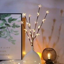 1 pieza 20 LED Luces de decoración con ramas de estrellas y lunas mixtas - Adecuado para boda, festivales y decoración festiva, luz nocturna de estrellas, luces de ramas de estrellas y lunas (Pilas no incluidas)