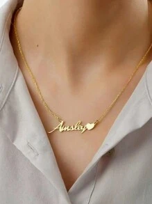 18 Karat vergoldete, personalisierte Namen- und Liebes-Anhänger-Halskette aus Edelstahl als Geschenkschmuck für Mädchen, mit Buchstaben, Gravur, Ornamentierung, exquisit, stylisch, modern, individuell, personalisiert, einzigartig, Babygeschenke, ideale Geschenke für ihn, ideale Geschenke für sie, Sohn, Tochter