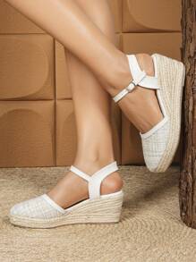 Sandalias de cuña de alpargata de encaje para mujeres, sandalias de plataforma de verano de punta cerrada, de tacón alto y trenzadas, elegantes y versátiles