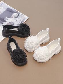 Girls Spring/Autumn Leather Shoes Low-Top Children Shoes Toddler Flat Round Toe Floral Princess Shoes Student Slip-On Casual Middle Child Loafers - White - View 7