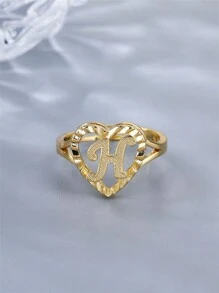 1 chiếc nhẫn rỗng cổ điển khắc 26 chữ cái có thể điều chỉnh, phụ kiện thời trang giản dị cho cặp đôi, thích hợp làm quà tặng dự tiệc/du lịch - Vàng - Xem 24