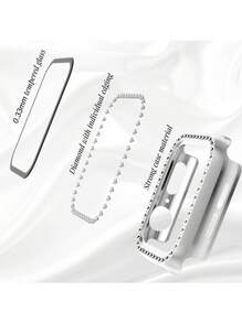 1个男女通用银色钻石装饰超薄钢化玻璃表壳，防刮保护套，兼容 38/40/41/42/44/45/46/49mm，兼容 Series Ultra/SE/11/10/9/8/7/6/5/4/3/2/1，智能手表表壳配件