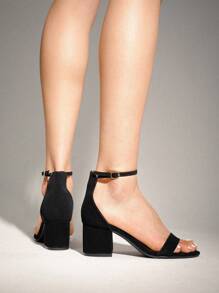 Women Low Heel Pump Sandals Open Toe Dress Shoes Ankle Strap Chunky Block Heeled Sandals, For Prom, Party, Wedding - màu đen - Xem 3