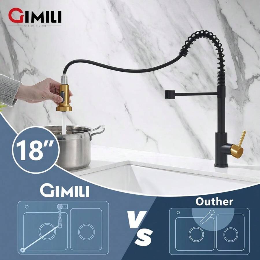 GIMILI Black Kitchen Faucet With Pull Down Sprayer Commercial Single ...