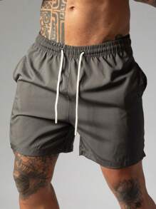 Short de Praia Masculino Com Cordão e Bolsos - Cinza - Visão 5