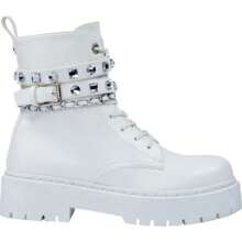 Women's Military Style Boots With Chain And Rhinestones, With Laces, White, Mod. 1143009 - 白色 - 查看 1