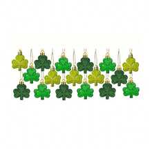 12pcs St Patricks Day Mini Shamrock Ornaments For Small Tree Decorations Good Luck Clover Hanging Bauble Green Glitter Matte Trefoil Irish Ornaments For Saint Patricks Day Tree Shelf Decor Party Favors Supplies - Colorful - View 3