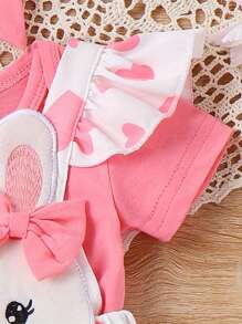 Conjunto de Pascua para bebé niña, mono de manga larga, mono con tirantes de conejito 3D, falda con diadema - Rosa - Ver 6