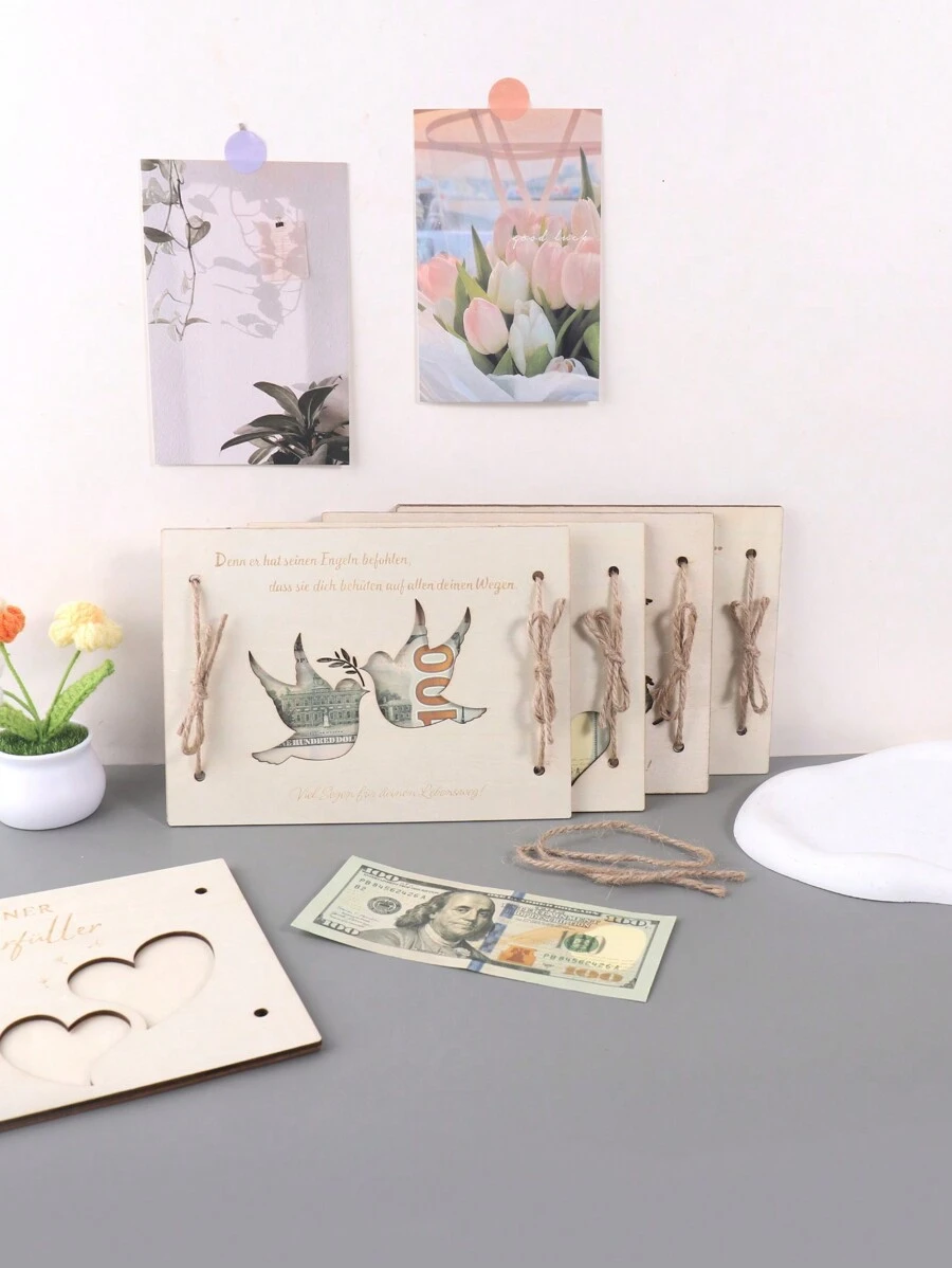 1 szt. Drewniany pusty wydrukowany drewniany klips do deski, ręcznie robione ozdoby stołowe do przechowywania pieniędzy, kreatywne prezenty z drewna na przyjęcie, klips do deski do przechowywania pieniędzy