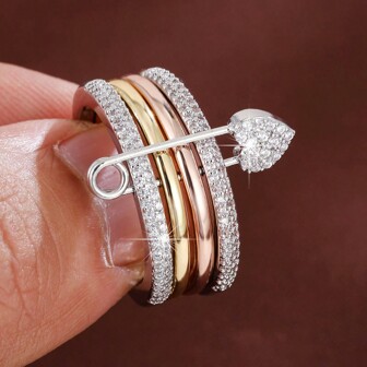 1pc Sweet & Cool Heart Shaped Brooch With Zirconia Stone, Detachable Design Women's Ring
