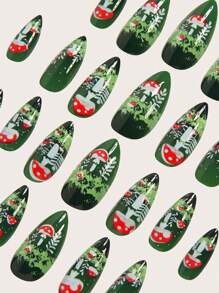 Elevate Your Style With 24pcs Medium Square Shape Press On Nails Kit Novelty Creative Fashion Dark Green Forest Red Polka Dot Mushroom Fake Nails Funky Designs Saint Patrick's Holiday Forest Meadow Removable Nail Art Set Full Cover Fake Nail Set For Women And Girls Includes 1sheet Adhesive Tabs & 1pc Mini Fils Strip Jelly Gel Random Shipment