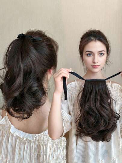 短卷发假发配马尾头带，波浪短合成发马尾假发