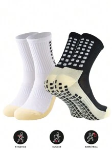 2 pary męskich skarpet piłkarskich z antypoślizgową podeszwą, antypoślizgowe skarpety sportowe z amortyzacją do piłki nożnej/koszykówki, jesienne
