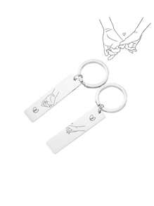 1pair Of Customizable Stainless Steel Metal Bar Keychains, Laser Engraving Materials, Choice Of Couple Patterns, Custom Text Keychain Bag Pendants.