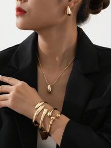 6pcs Minimalist Teardrop Necklace & Earring Set, Sweet & Fresh Daily Casual Wear - [Earrings+Necklace+Bracelet] - View 15