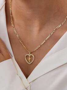 1pc Fashionable Skull & Heart Design Oxidized Pendant Necklace, Versatile Jewelry For Women, Great Gift For Friends, Prayer & Holiday