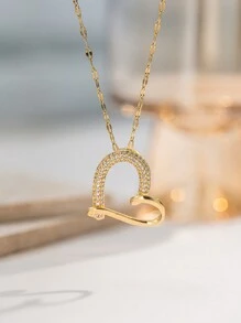 1件不锈钢镀金心形项链，时尚法式嘻哈风格，休闲简约百搭，适合日常佩戴、街头风、情人节、派对、节日或作为礼物。 - 金色 - 查看 5