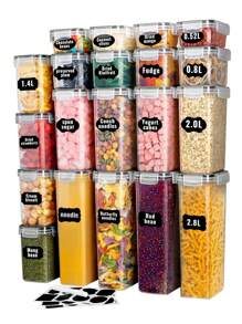 15pcs Airtight Food Storage Containers Set With Lids - Perfect For Kitchen Pantry Organization And Storage Of Cereal, Rice, Pasta, Tea, Nuts, And Coffee Beans - Dishwasher  With Labels And Marker Included - Black and White - View 1