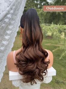 20-22 Inch Long Black Brown Ponytail Wig, Curly Clip-On Ponytail Wig, Natural Looking Synthetic Wig, For Women - Multicolor - View 7