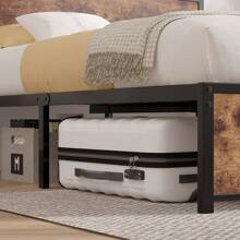 VECELO Single/Double Size Bed Frame With Wood Storage Shelf Headboard And Footboard, Metal Slates Support, No Box Spring Needed - 棕色 - 查看 8