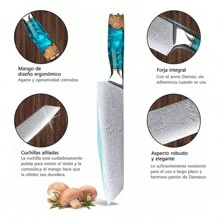 SSGP Cuchillos Para Chef,Cuchillo Chef Acero Damasco,Profesional Afilado Con Alto Contenido Cuchillo De Cocina,Mango ErgonóMico, Cuchillo De Cocina Multiusos Superior Para El Hogar Y El Restaurante - Azul y blanco - Ver 5