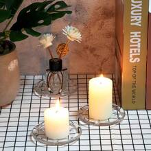 5PCS Clear Glass Candle Tray Glass Pillar Candle Holder Tray, Clear Glass Candle Coaster Holder Pillar Candle Small Round Candle Tray Modern Candle Center Decoration For Table Wedding - Multicolor - View 7