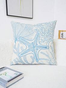 1pc, Ocean Animal Embroidery Throw Pillow Case, Machine Washable, Invisible Zipper, Multi-Size Multi-Room Family Decoration Universal, No Pillow Core Pillows Bedding Bed Room Decor Home Decor Bedroom Decor Cushion Covers Cushion Cover Cushions Pillow Cases