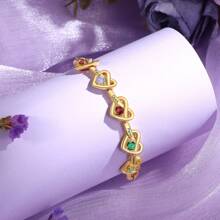 1pc Heart Design Pattern Stainless Steel Bracelet,Christmas Gifts For Girlfriends/Friends/Mothers/Daughters, Personalized Customized Christmas Gifts, With Unique Birthplaces And Rhinestones, Custom Names, Ladies Jewelry Gifts,Mother's Day Gift