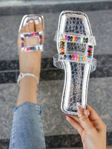 1 双夏季促销银色女童防滑拖鞋时尚动感公主风平底16-25岁女孩凉鞋适合室内外休闲多色钩环人字拖