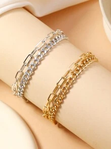 2 Pcs/Set Summer Boho Style Double-Layer Gold Color Anklet, Simple Fashion Decorative Vintage Anklet Suitable For Women Casual Wear