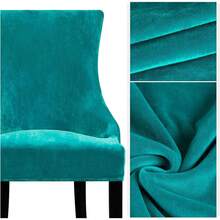 Stretch Wingback Chair Cover - Reusable Side Chair Slipcover, Accent Chair Protector Dining Room, Banquet, Home Decor (Silver, 2PC) - 02 天鵝絨藍綠色 - 查看 4