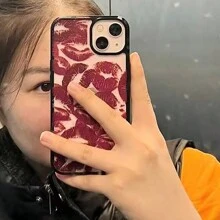 Funda para teléfono de acrílico con labios rojos, compatible con Apple 12 Mini/13 Mini/14/15 Plus/7P/11 Pro, adecuado para parejas