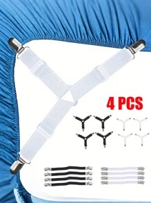 4 Pcs/Pack Bed Sheet Fasteners, Adjustable Elastic Triangle Metal Fixing Clip,Flexible Bedding Suspenders Gripper Holder Straps Clip,Curtains Sofa Mat Fixing Device,Practical Invisible Non-Slip Sheet Straps - Multicolor - View 3