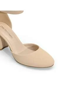 Women's Ankle Strap Closed Toe Chunky Heel Pumps Low Block Round Toe Solid Color Heels Elegant Bridal Wedding Dress Pumps Shoes - 杏色 - 查看 8