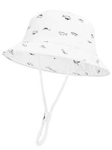 LANGZHEN 儿童防晒帽 幼儿男童女童宽边夏季户外帽子 婴儿渔夫帽 带下巴带 - 男童短沿盆帽 - 查看 57