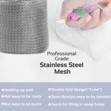 3M-15M 网状填充织物，不锈钢间隙阻断器易于使用，柔性弹性硬件织物 DIY 套件，完美填充物 - 銀色 - 查看 8