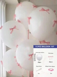 93pcs/1set White Pink Latex Balloons With Pink Bow, Suitable For Outdoor Photo Shoots By Internet Celebrities, Bow Decorations, Valentine's Day, Family Birthday Parties, Weddings